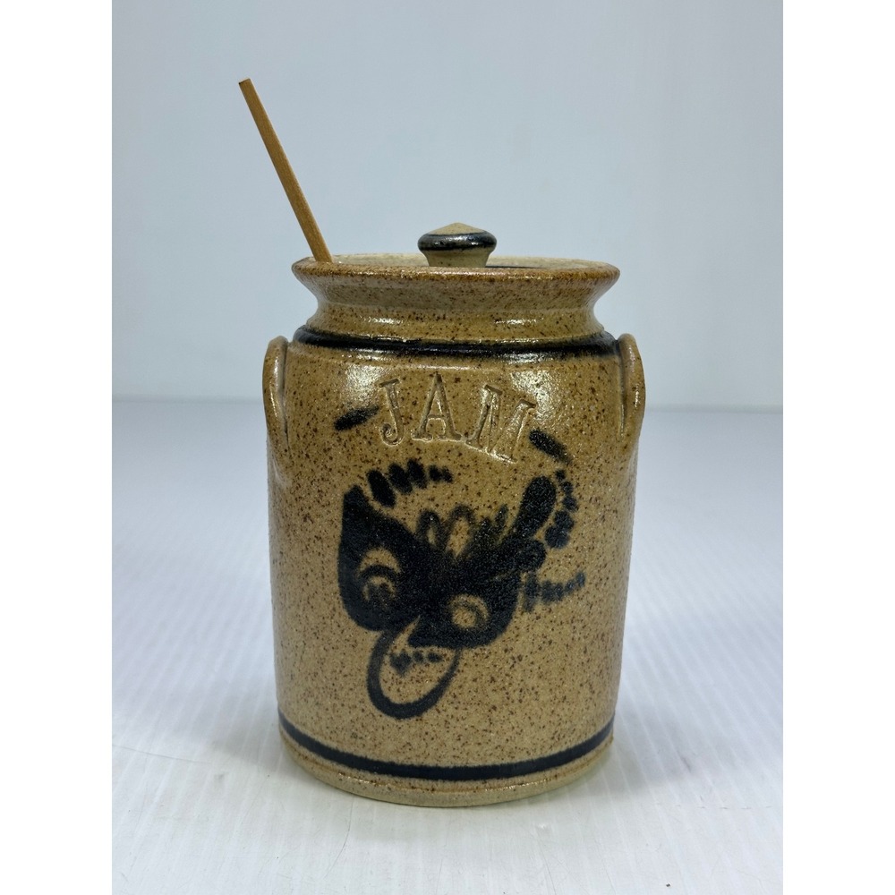 Cedar Swamp Stoneware Co Jam Jar Pot with Lid and Spoon West Barnstable MA 1980